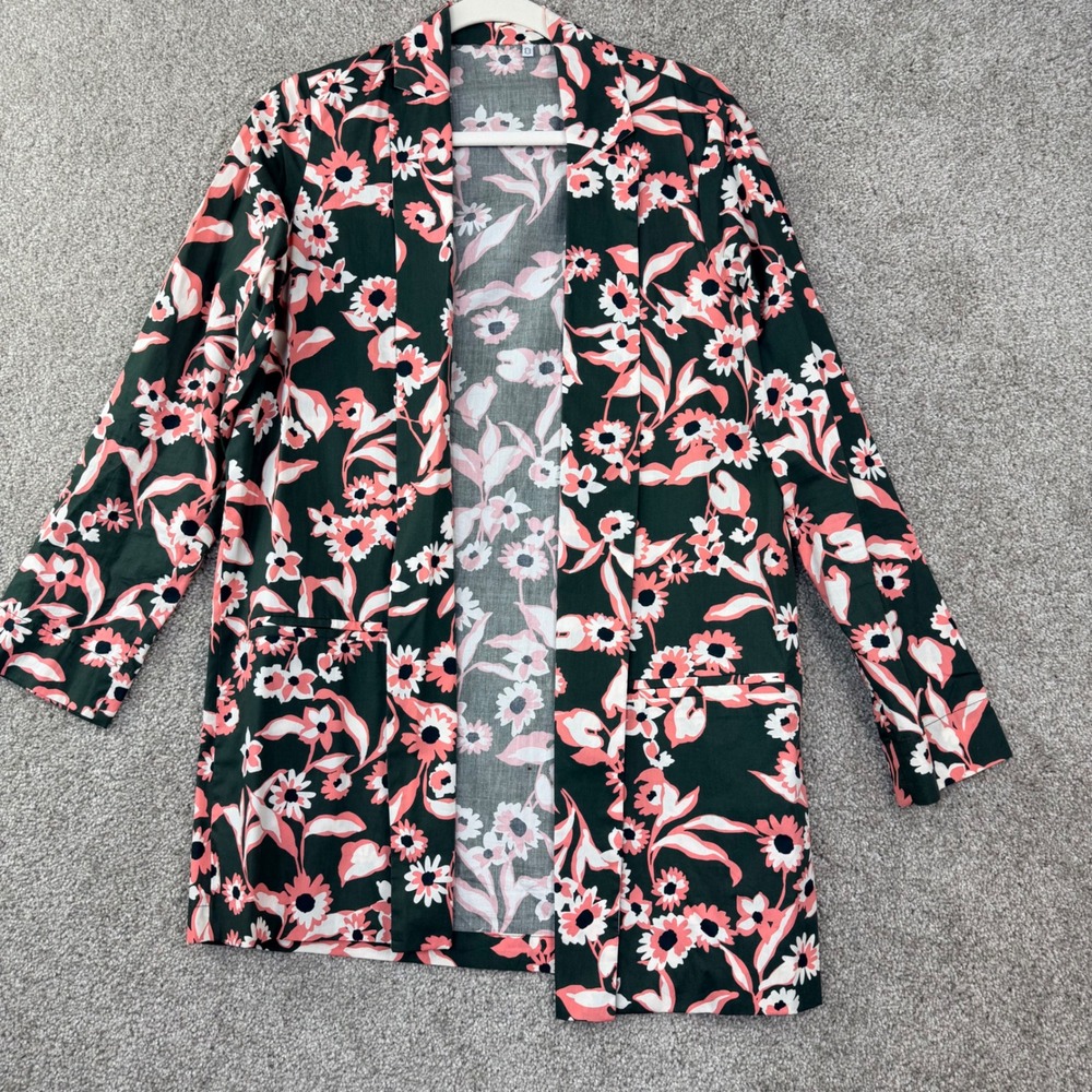 otto d'Ame Floral Blazer Womens 6 Green Pink Cotton Boho Italy Open Front